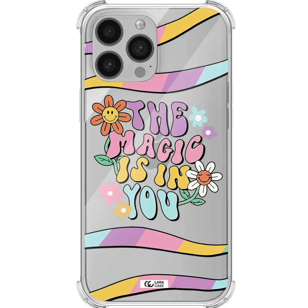 a cartoon text with flowers Apple iPhone 13 Pro Max Clear PC Case