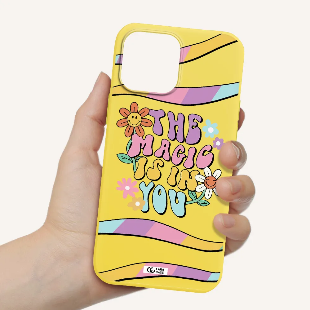 a cartoon text with flowers Apple iPhone 13 Pro Max Silicone canary yellow Case