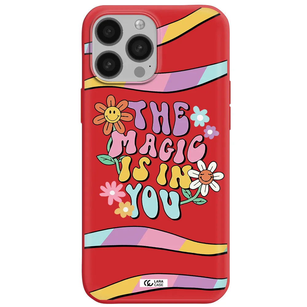 a cartoon text with flowers Apple iPhone 13 Pro Max Silicone Imperial Red Case
