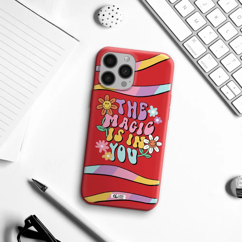 a cartoon text with flowers Apple iPhone 13 Pro Max Silicone Imperial Red Case