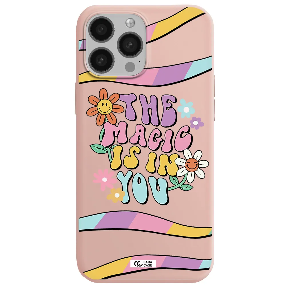 a cartoon text with flowers Apple iPhone 13 Pro Max Silicone pastel pink Case