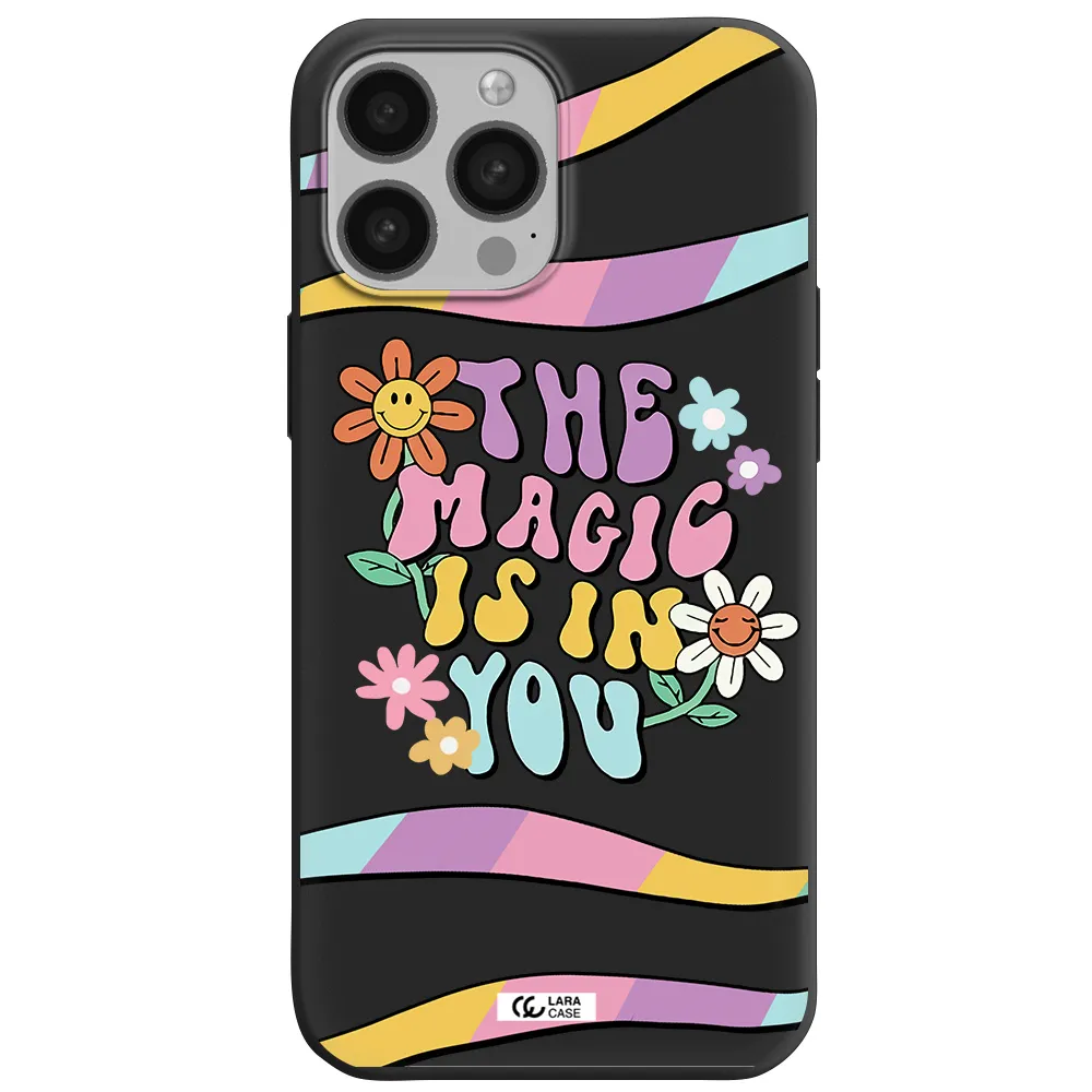 a cartoon text with flowers Apple iPhone 13 Pro Silicone black Case