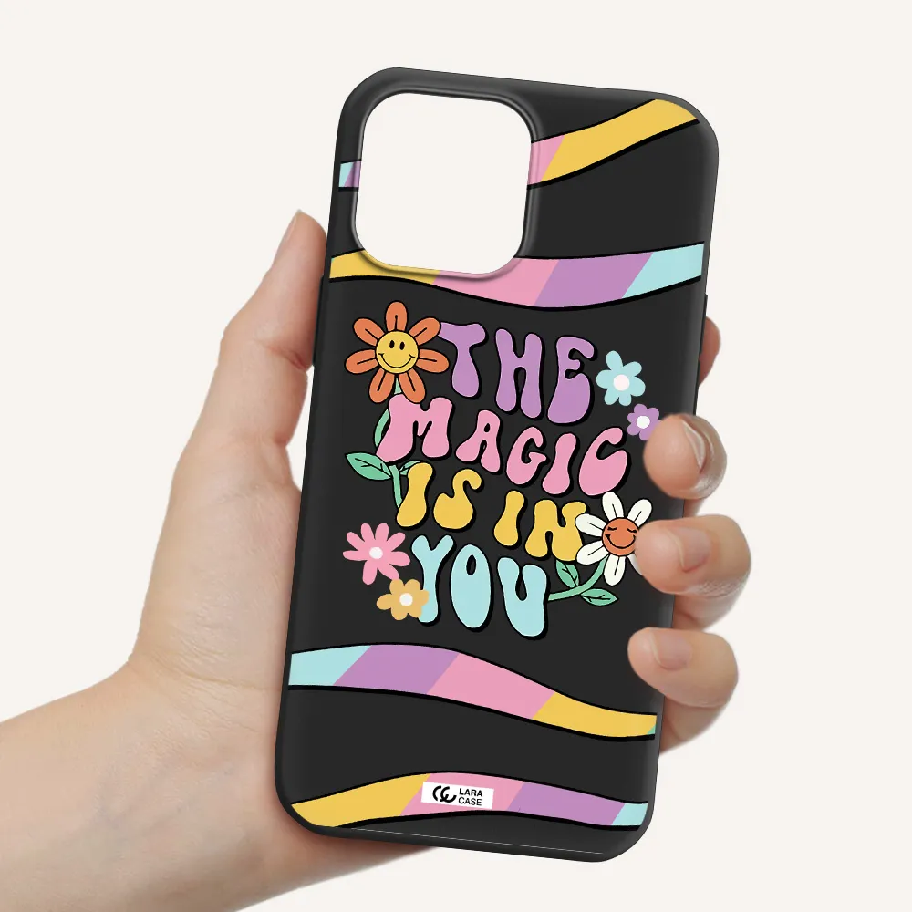 a cartoon text with flowers Apple iPhone 13 Pro Silicone black Case