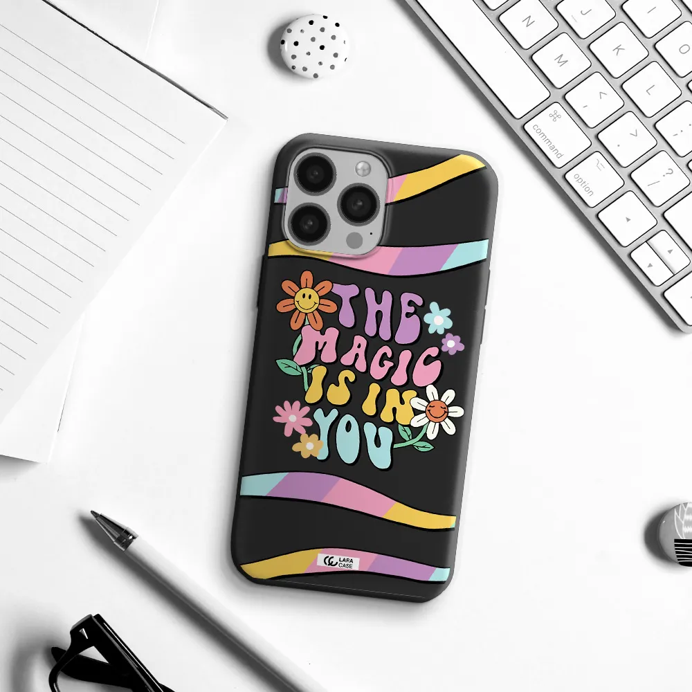 a cartoon text with flowers Apple iPhone 13 Pro Silicone black Case