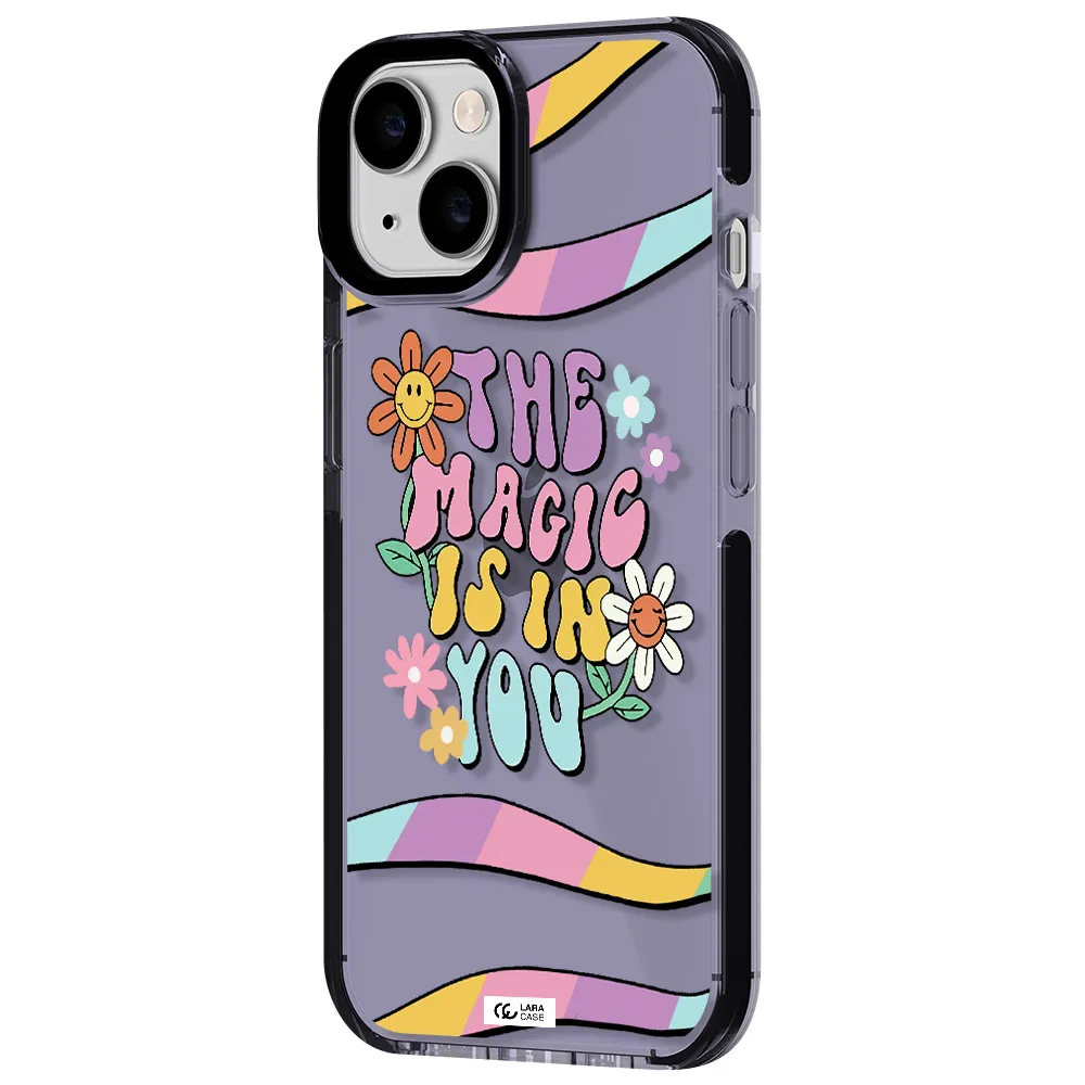 a cartoon text with flowers Apple iPhone 14 impact Lilac Case