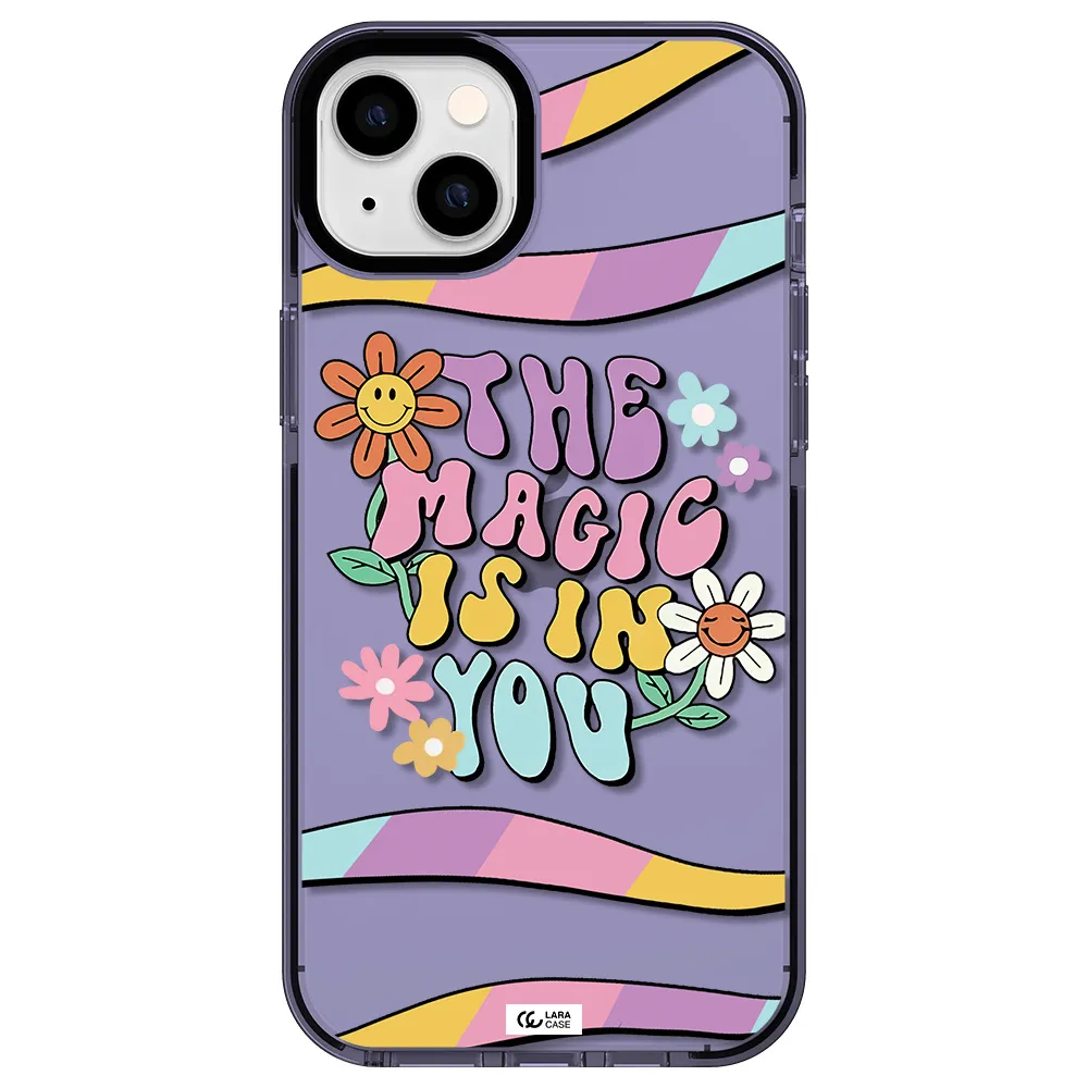 a cartoon text with flowers Apple iPhone 14 plus impact Lilac Case