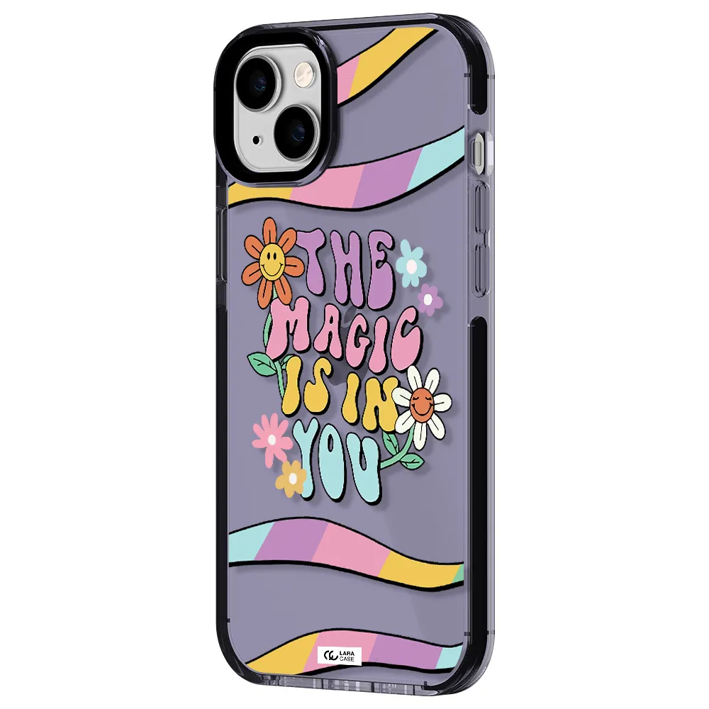 a cartoon text with flowers Apple iPhone 14 plus impact Lilac Case