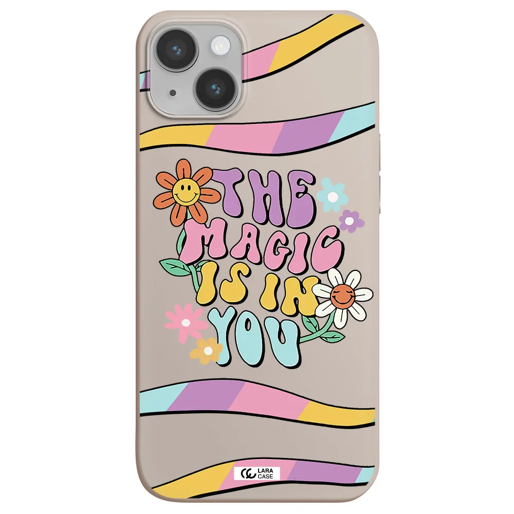 a cartoon text with flowers Apple iPhone 14 plus Silicone Stone Case