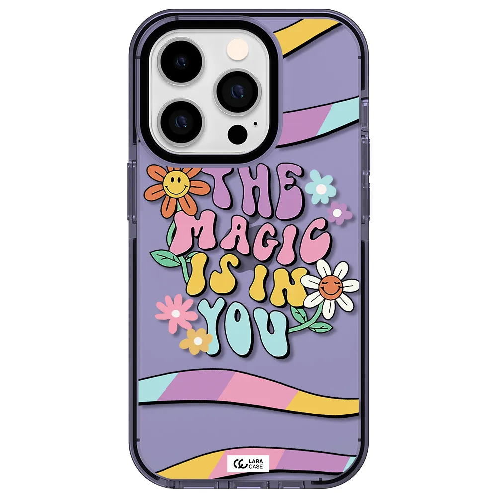 a cartoon text with flowers Apple iPhone 14 pro impact Lilac Case