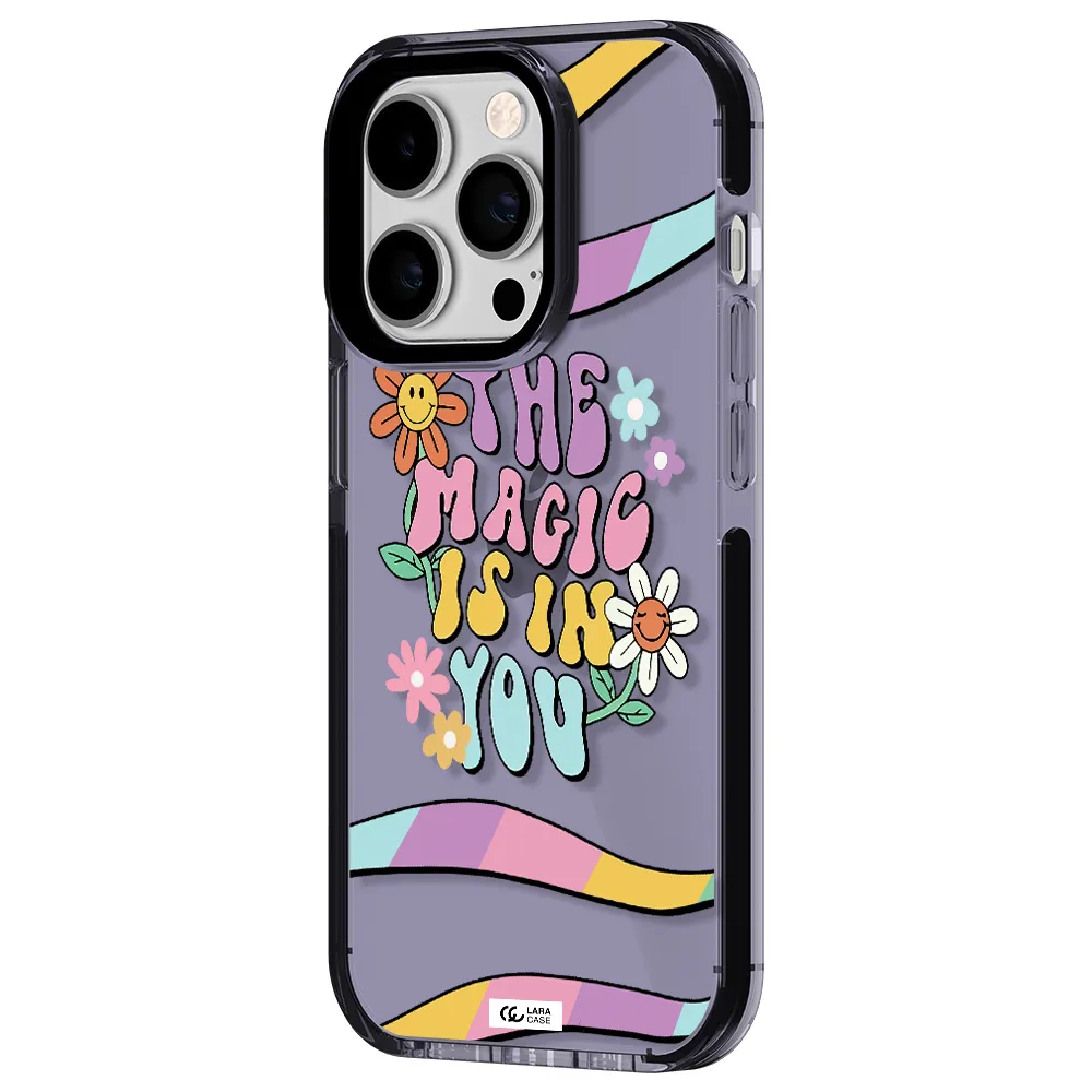a cartoon text with flowers Apple iPhone 14 pro impact Lilac Case
