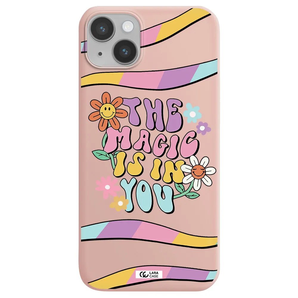 a cartoon text with flowers Apple iPhone 14 Silicone pastel pink Case