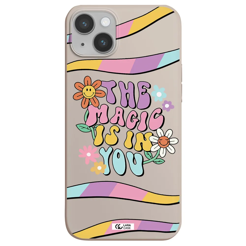 a cartoon text with flowers Apple iPhone 14 Silicone Stone Case