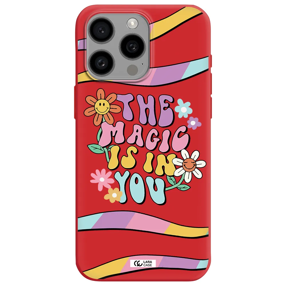 A Cartoon Text With Flowers Apple Iphone 15 Pro Max Silicone Imperial Red Case