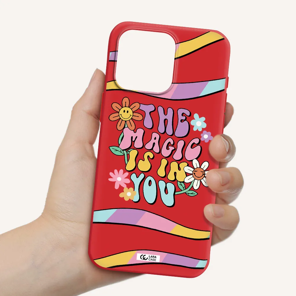 A Cartoon Text With Flowers Apple Iphone 15 Pro Max Silicone Imperial Red Case