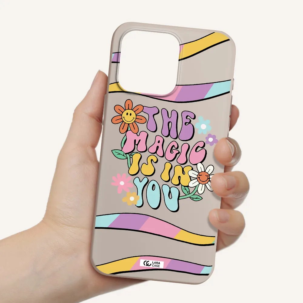 a cartoon text with flowers Apple Iphone 15 Pro max Silicone Stone Case