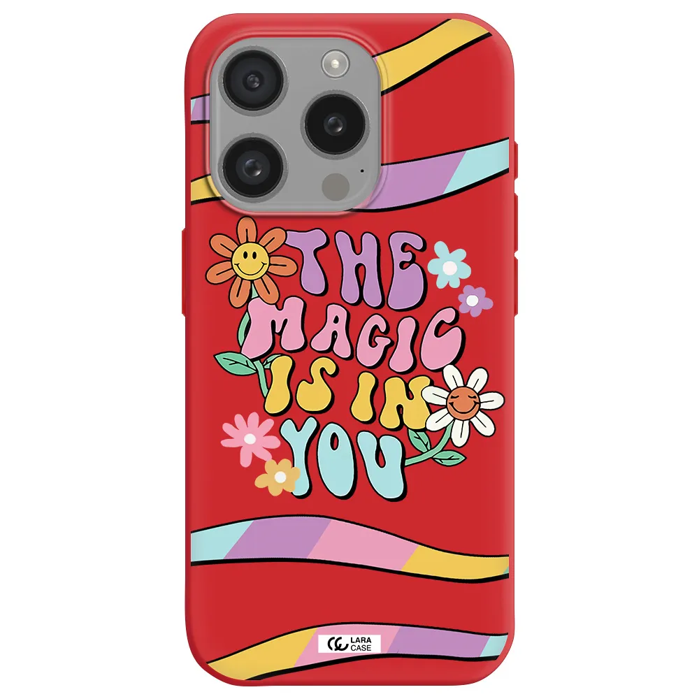 A Cartoon Text With Flowers Apple Iphone 15 Pro Silicone Imperial Red Case