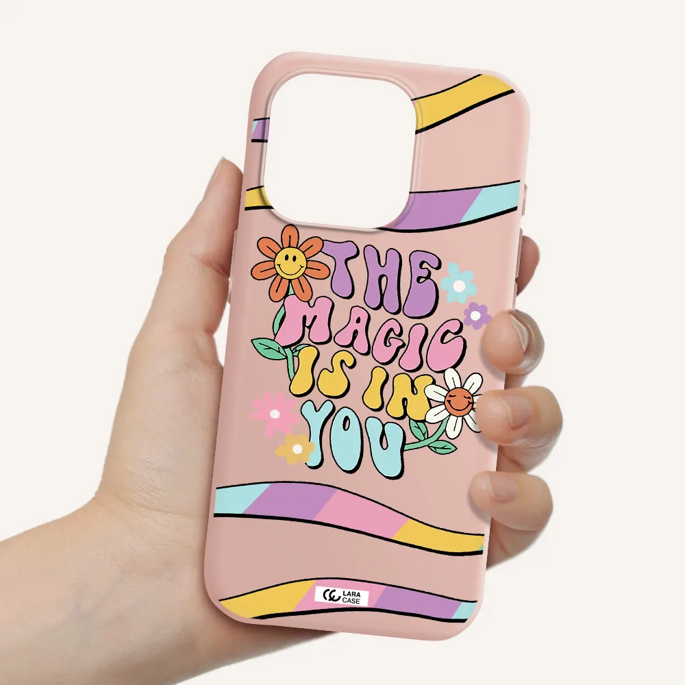 A Cartoon Text With Flowers Apple Iphone 15 Pro Silicone Pastel Pink Case