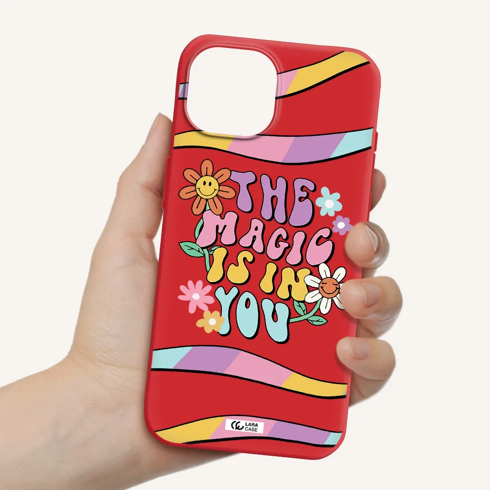 A Cartoon Text With Flowers Apple Iphone 15 Silicone Imperial Red Case