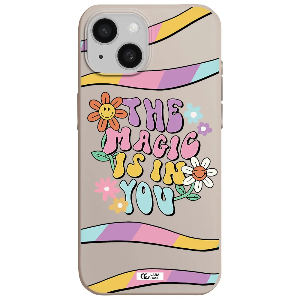 a cartoon text with flowers Apple iPhone 15 Silicone Stone Case