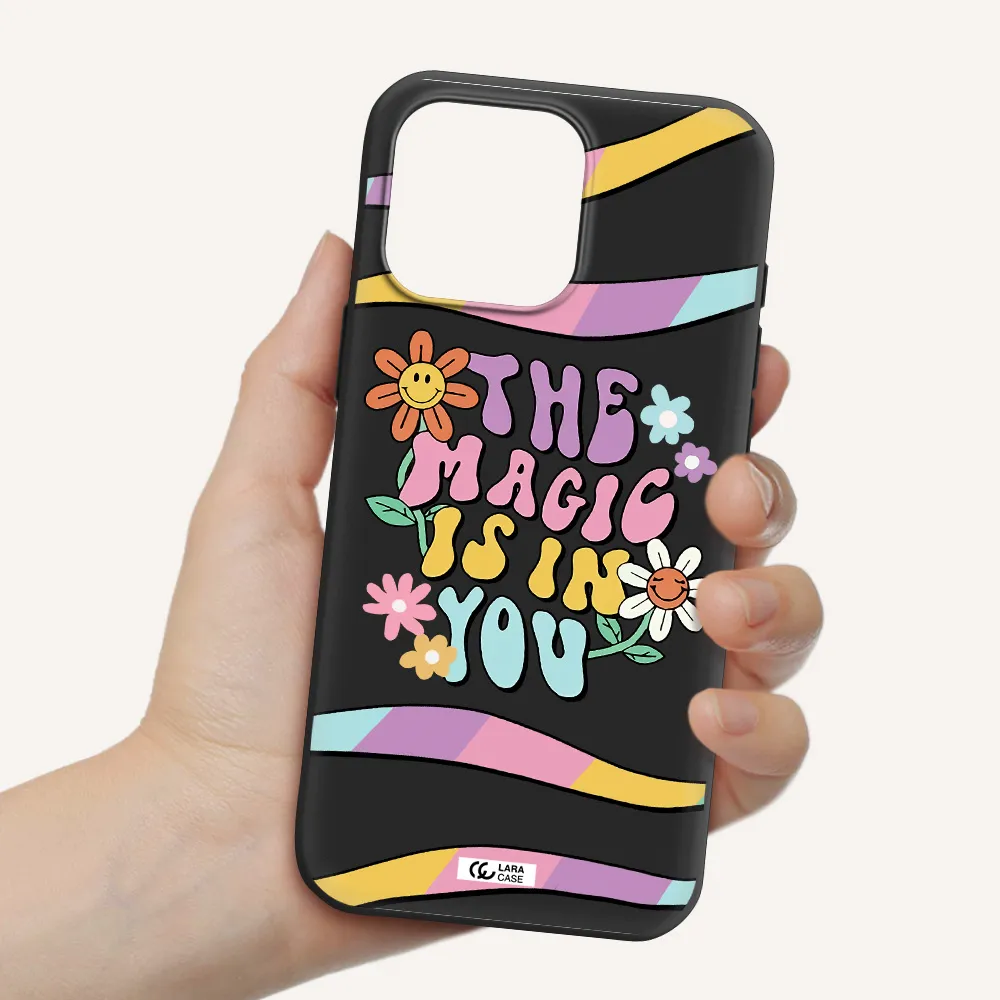 A Cartoon Text With Flowers Apple Iphone 16 Pro Max Silicone Black Case