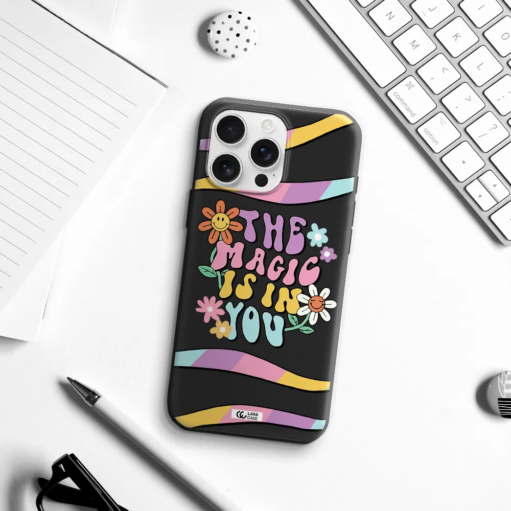 A Cartoon Text With Flowers Apple Iphone 16 Pro Max Silicone Black Case