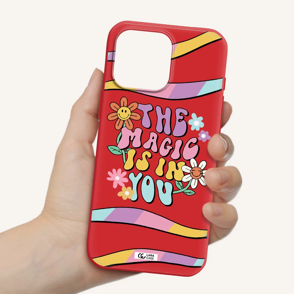 A Cartoon Text With Flowers Apple Iphone 16 Pro Max Silicone Imperial Red Case