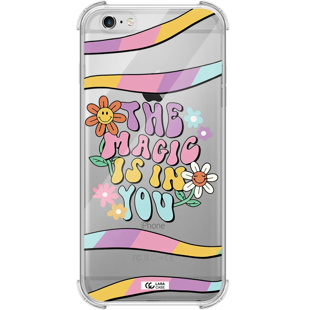 a cartoon text with flowers Apple iPhone 6 plus Clear PC Case