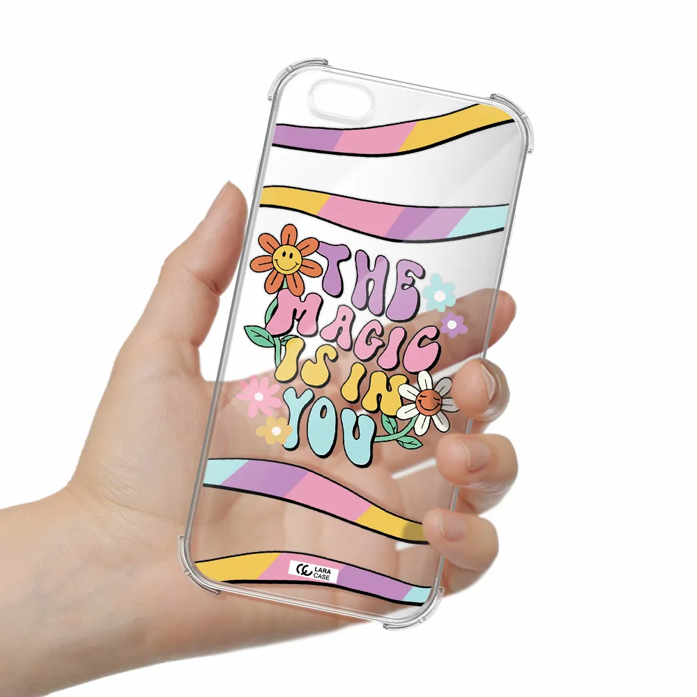 a cartoon text with flowers Apple iPhone 6 plus Clear PC Case