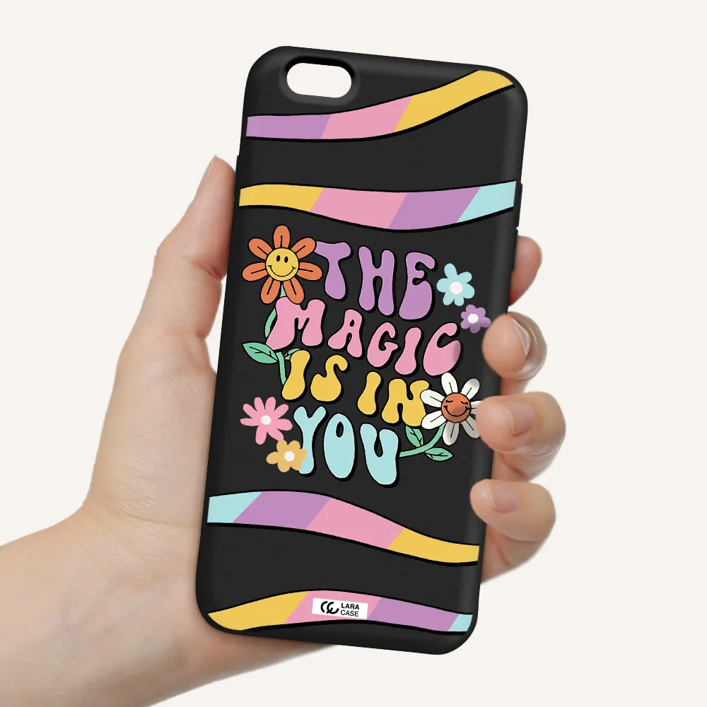 a cartoon text with flowers Apple iPhone 6 plus Silicone black Case
