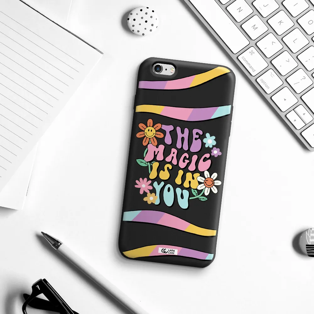 a cartoon text with flowers Apple iPhone 6 plus Silicone black Case