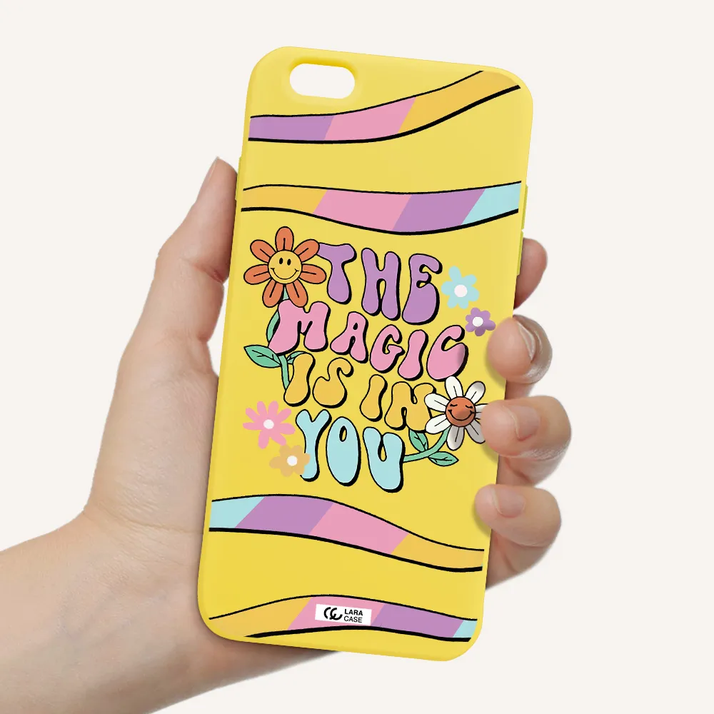 a cartoon text with flowers Apple iPhone 6 plus Silicone canary yellow Case