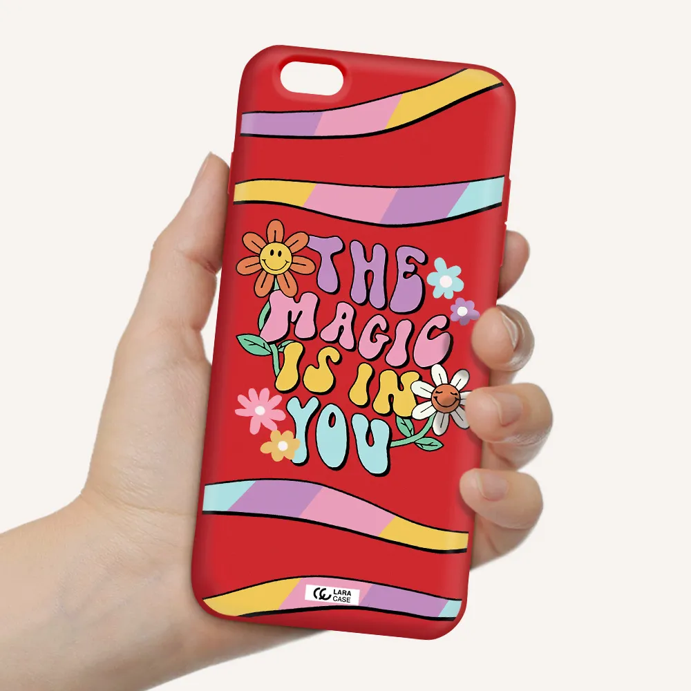 a cartoon text with flowers Apple iPhone 6 plus Silicone Imperial Red Case