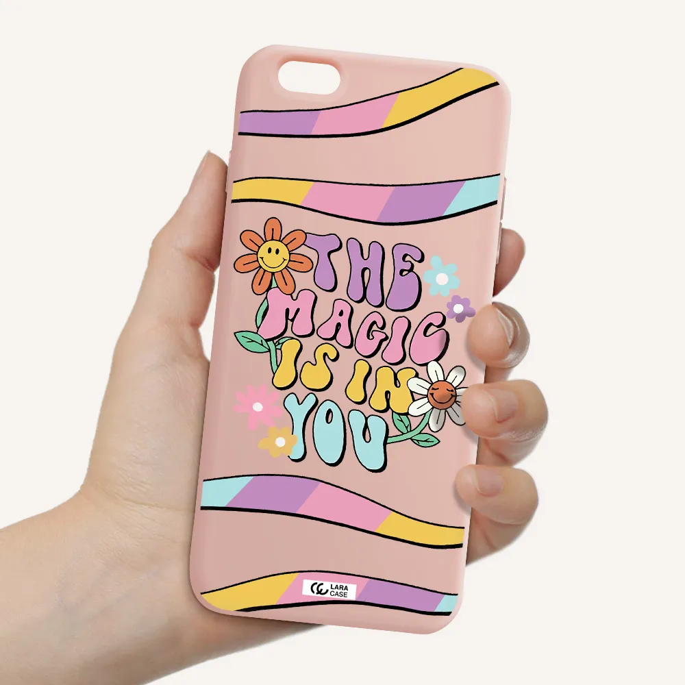 a cartoon text with flowers Apple iPhone 6 plus Silicone pastel pink Case