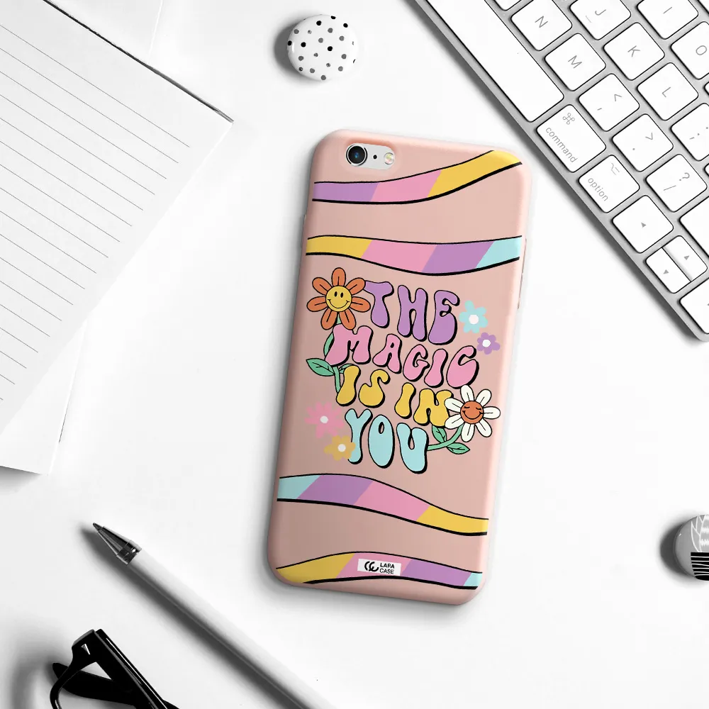 a cartoon text with flowers Apple iPhone 6 plus Silicone pastel pink Case