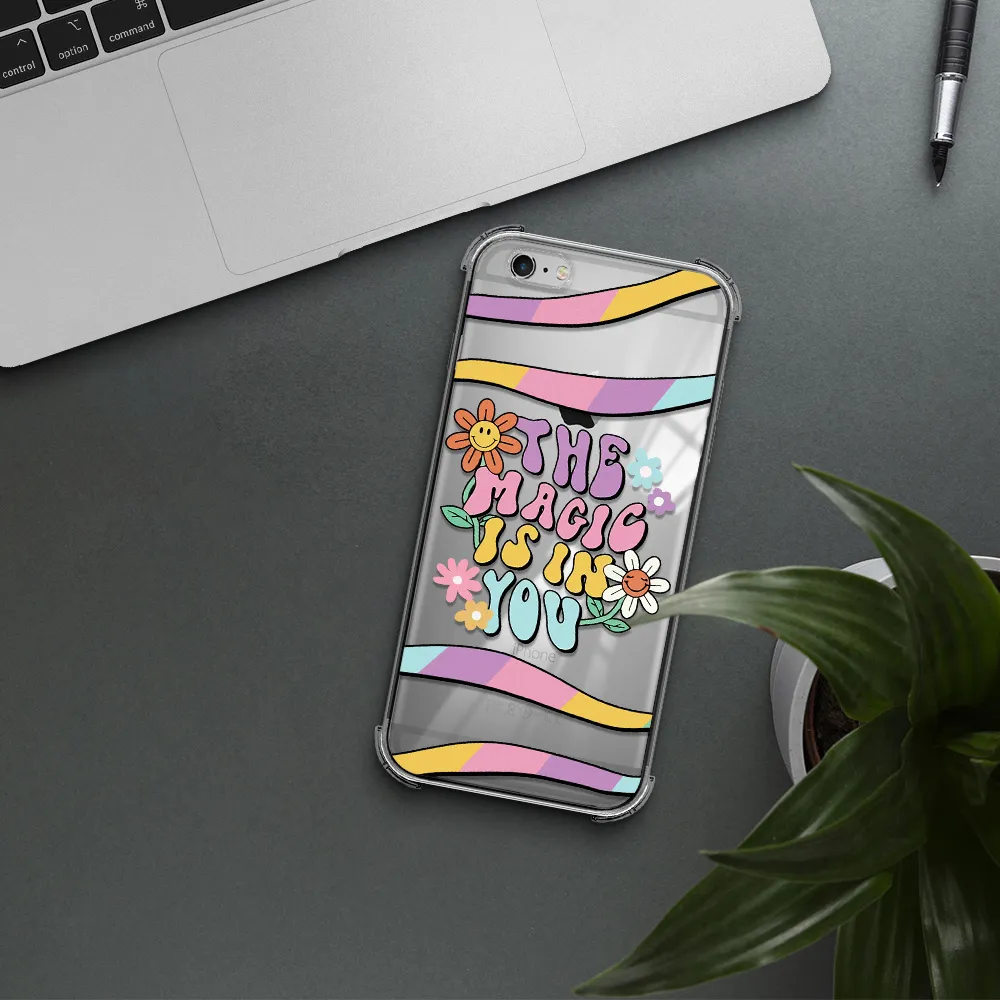 a cartoon text with flowers Apple iPhone 6 s plus Clear PC Case