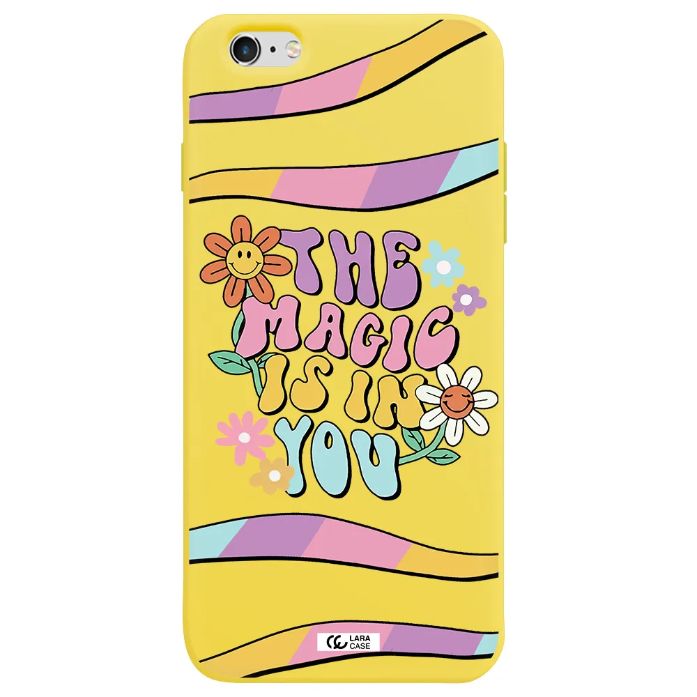 a cartoon text with flowers Apple iPhone 6 s plus Silicone canary yellow Case