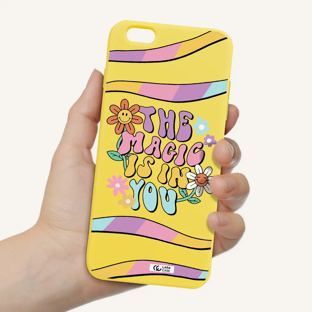 a cartoon text with flowers Apple iPhone 6 s plus Silicone canary yellow Case