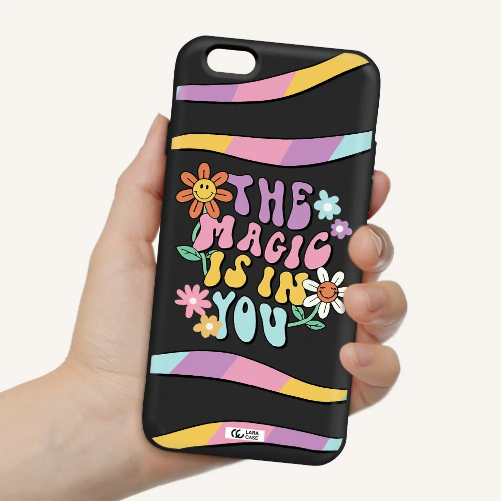 a cartoon text with flowers Apple iPhone 6 Silicone black Case