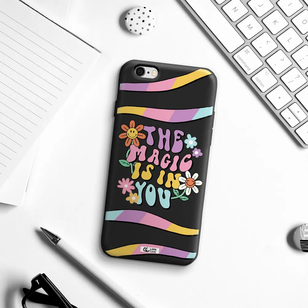 a cartoon text with flowers Apple iPhone 6 Silicone black Case