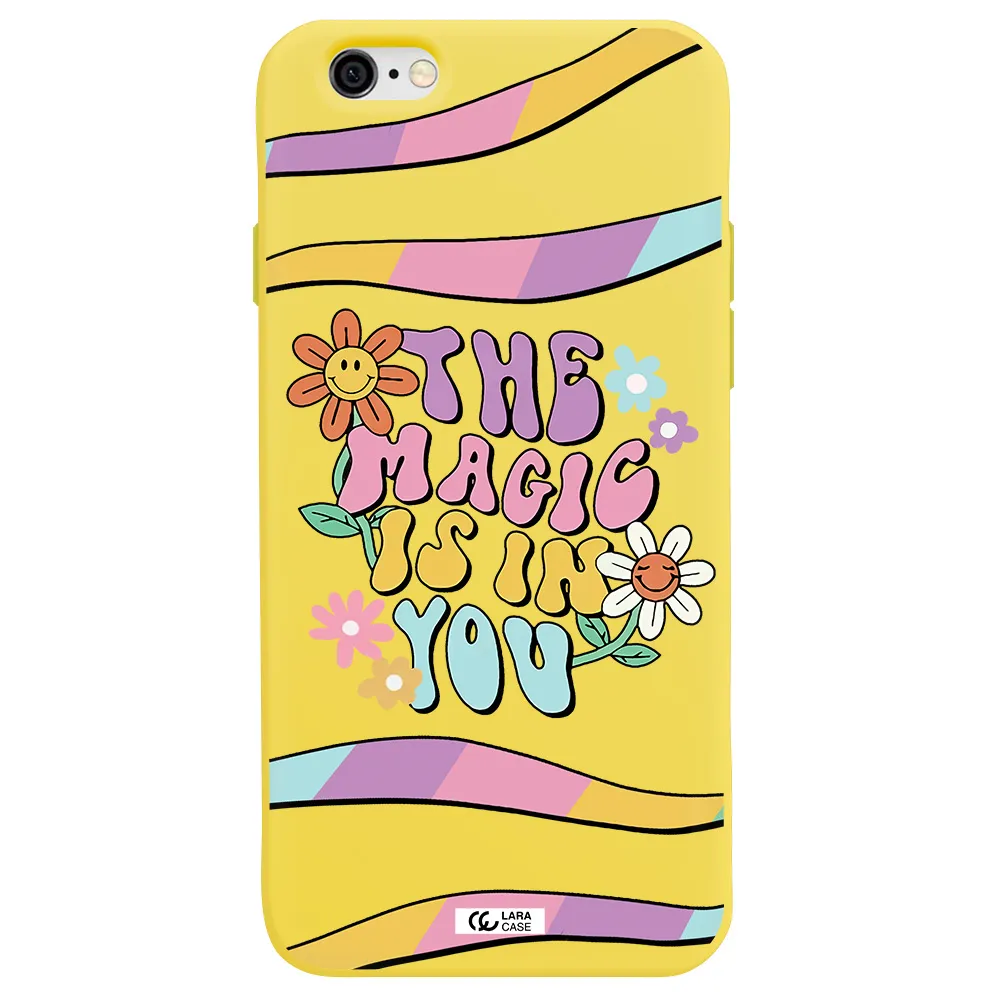 a cartoon text with flowers Apple iPhone 6 Silicone canary yellow Case
