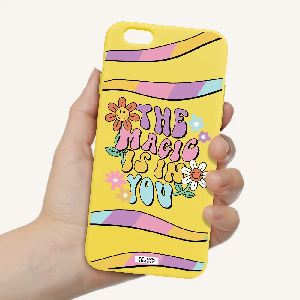 a cartoon text with flowers Apple iPhone 6 Silicone canary yellow Case