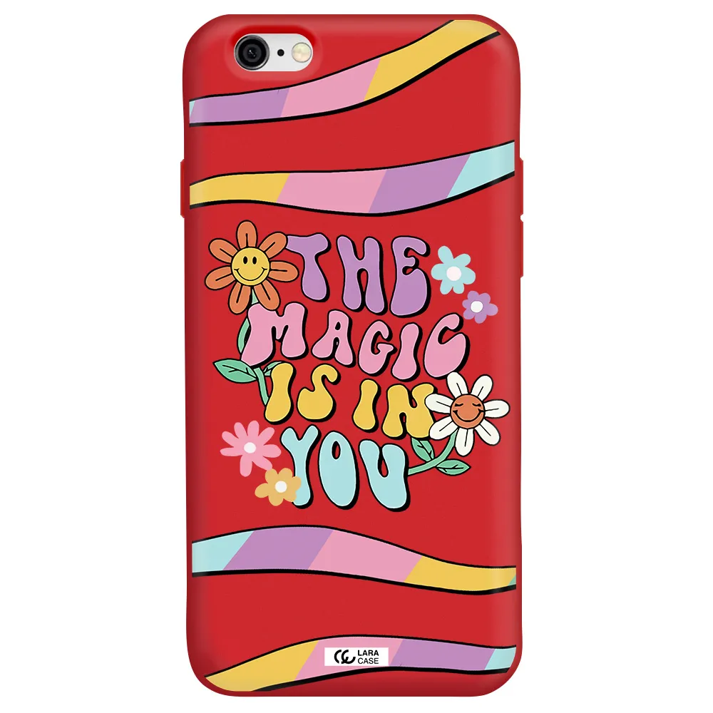 a cartoon text with flowers Apple iPhone 6 Silicone Imperial Red Case