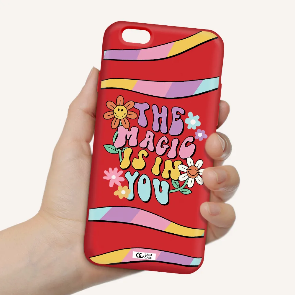 a cartoon text with flowers Apple iPhone 6 Silicone Imperial Red Case