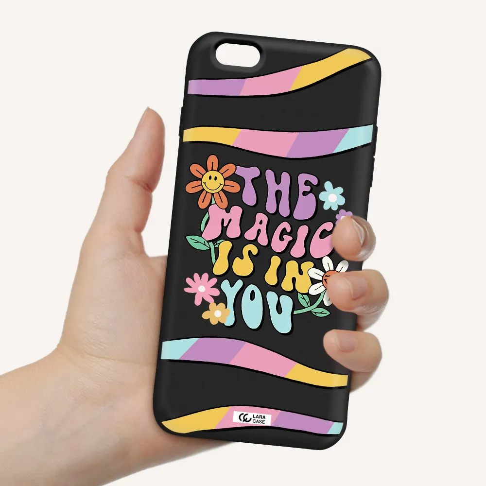 a cartoon text with flowers Apple iPhone 6S Silicone black Case