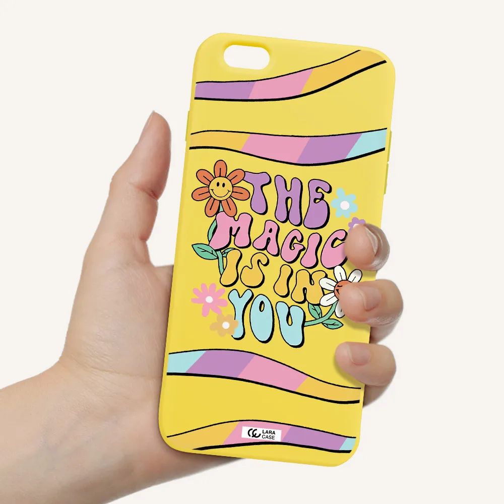 a cartoon text with flowers Apple iPhone 6S Silicone canary yellow Case