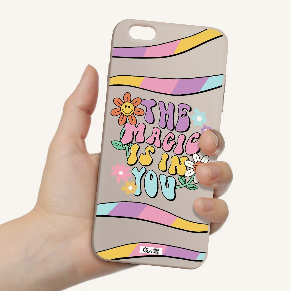 a cartoon text with flowers Apple iPhone 6S Silicone Stone Case