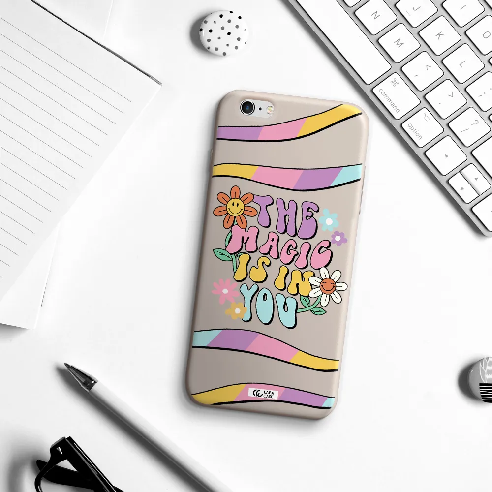 a cartoon text with flowers Apple iPhone 6S Silicone Stone Case