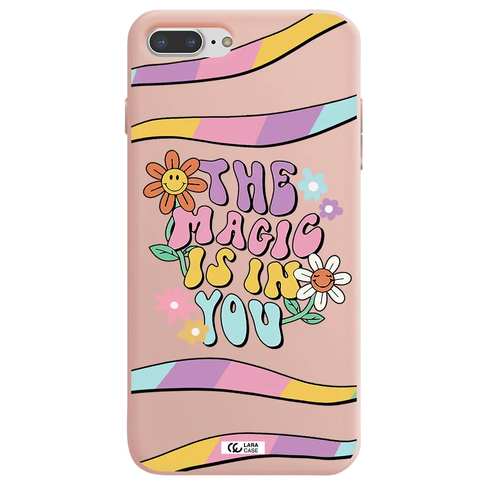 a cartoon text with flowers Apple iPhone 7 plus Silicone pastel pink Case
