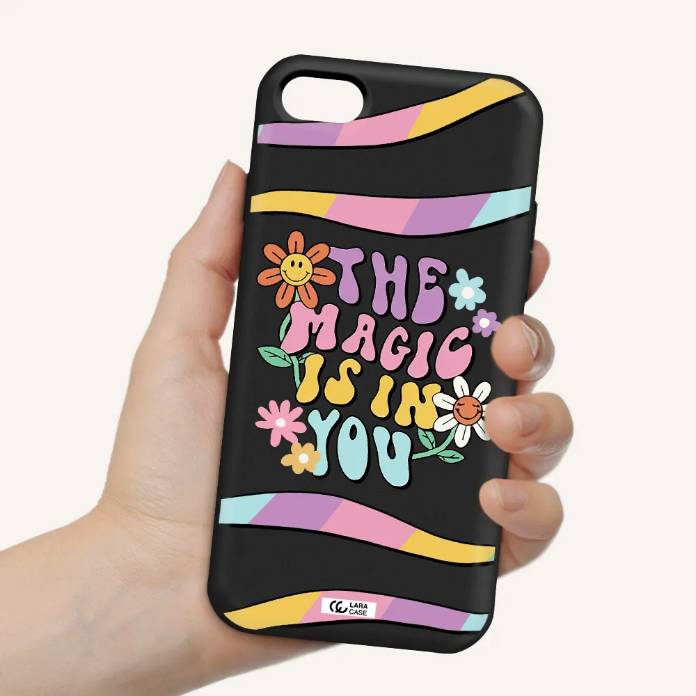 a cartoon text with flowers Apple iPhone 7 Silicone black Case