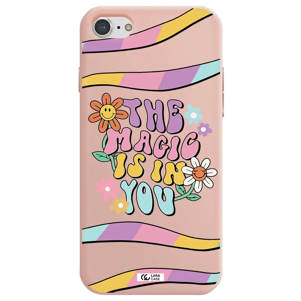 a cartoon text with flowers Apple iPhone 7 Silicone pastel pink Case